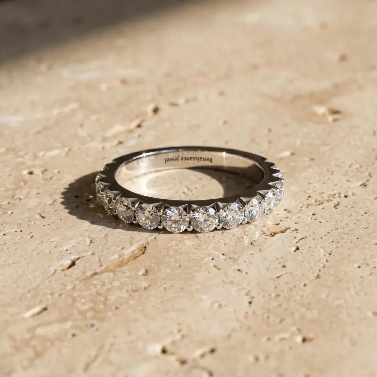 Round Diamond Half Eternity Band with Classic Prong Setting White gold