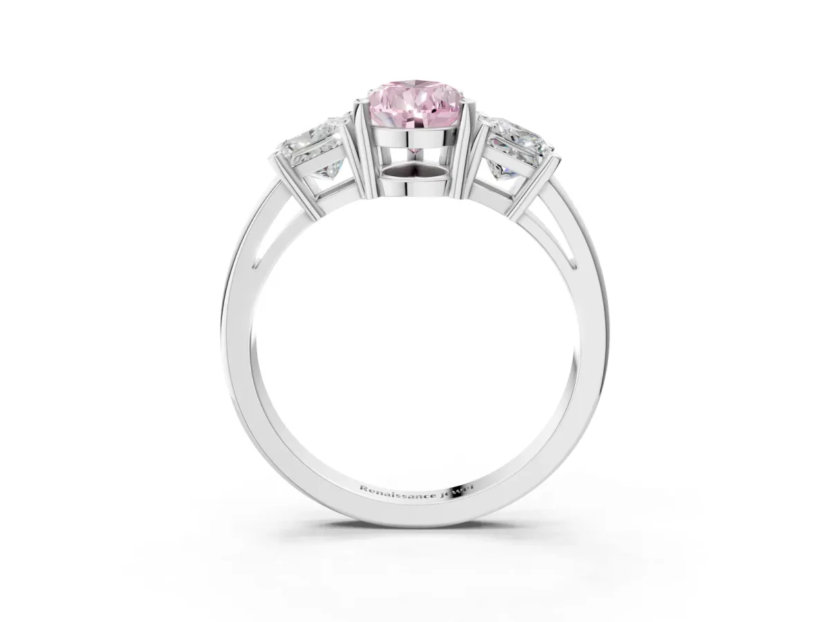 Fancy Pink Three-Stone Pear Cut Cut Solitaire Ring with Prong Setting White gold
