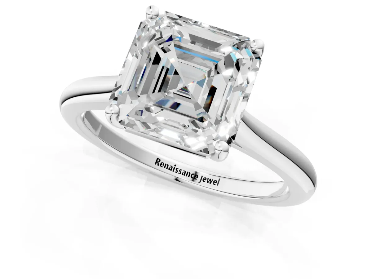 Asscher Cut Cut Solitaire Ring with Cathedral Band and Four-Prong Setting Platinum