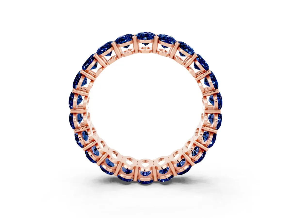 Oval Cut Blue Sapphire Eternity Band with Shared Prong Setting Rose gold