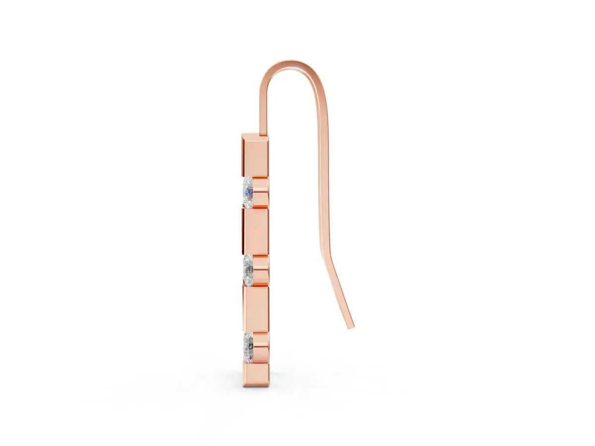 Round Diamond Bar Drop Earrings with Bezel Setting Rose gold