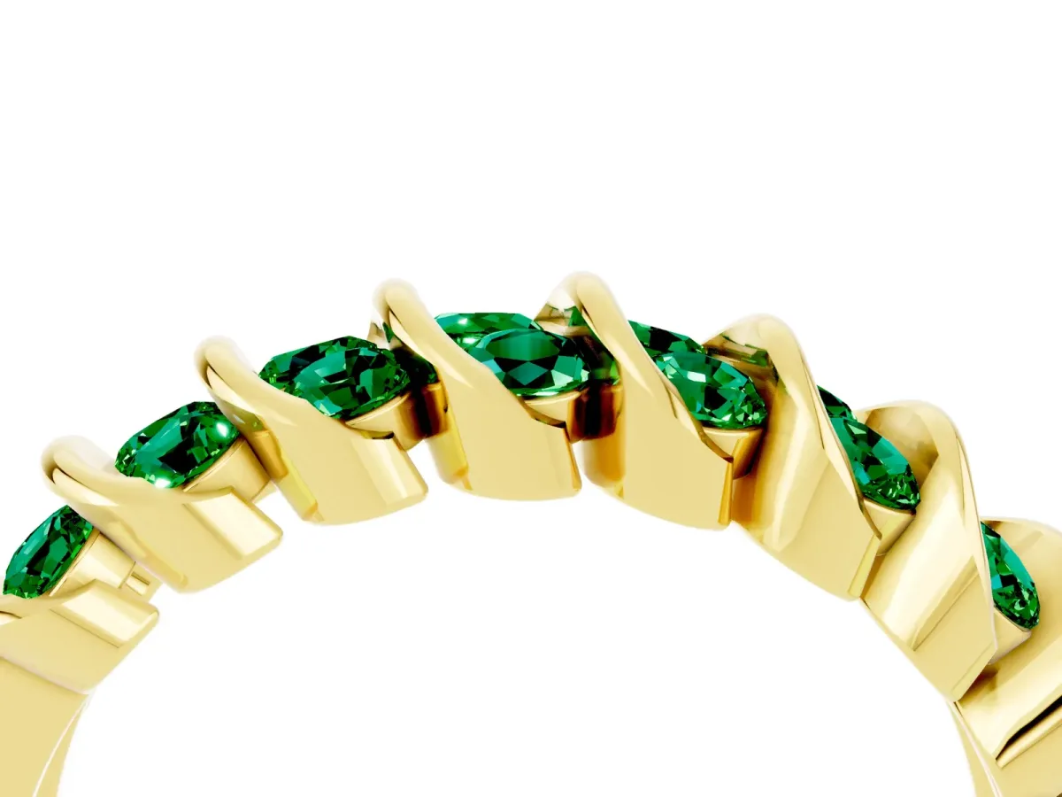 Channel Set Round Emerald Multi-Row Band Yellow gold