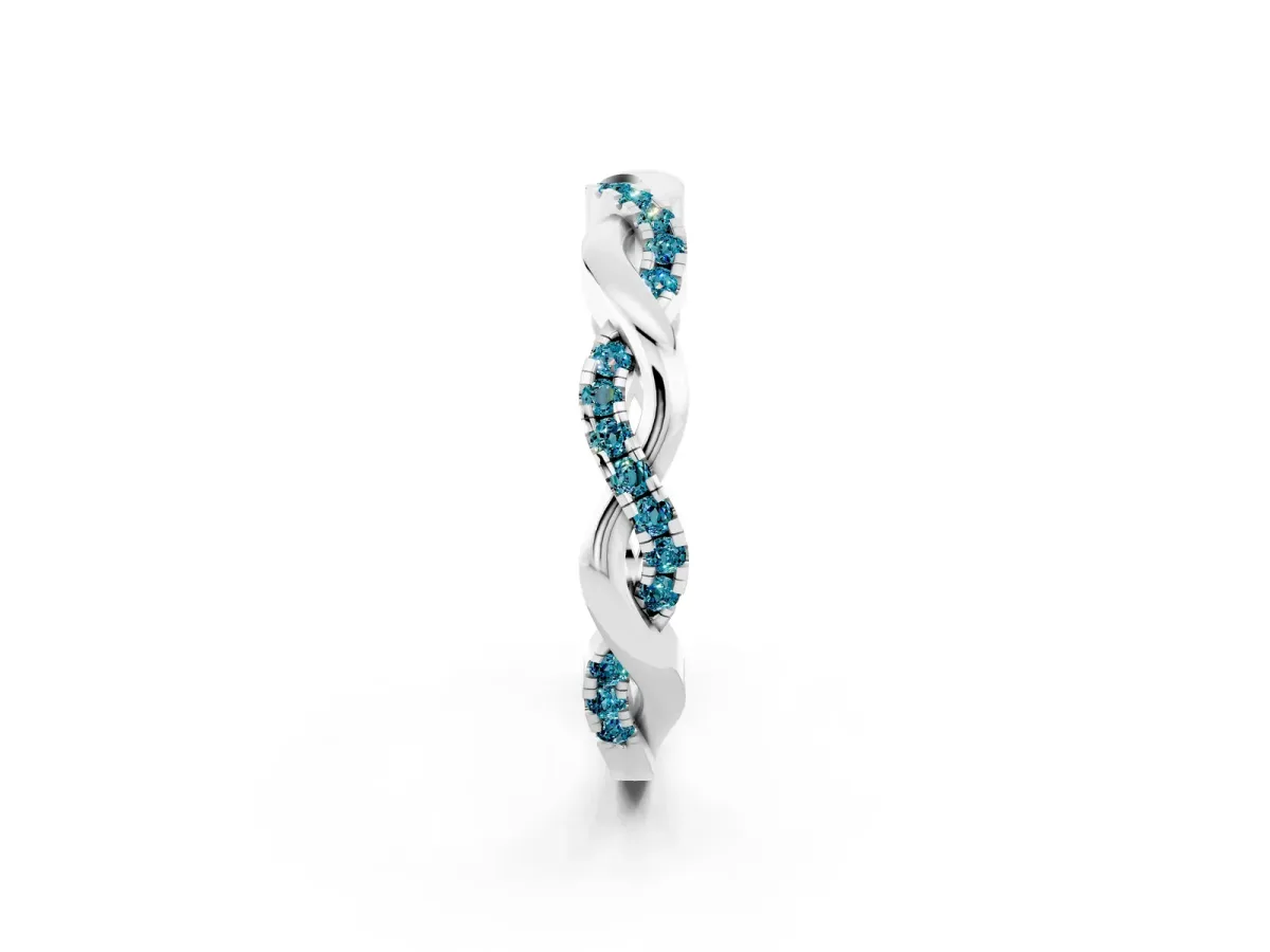 Round Blue Topaz Twist Eternity Band with Pavé Setting Platinum