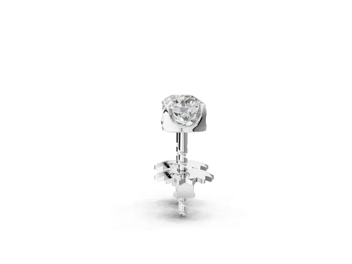 Round Solitaire Diamond Stud Earrings with Four-Prong Basket Setting Silver