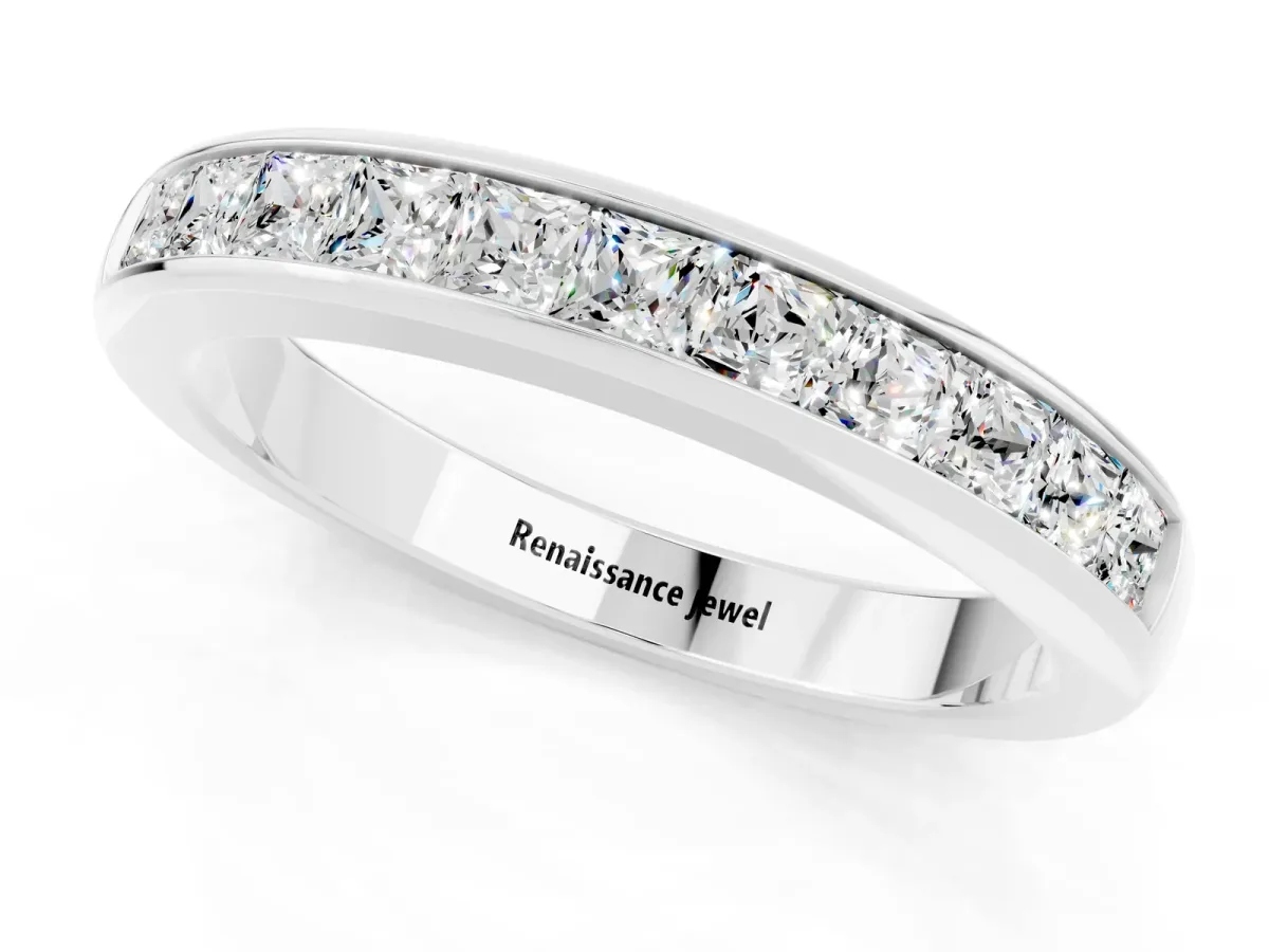 Channel Set Princess Cut Moissanite Eternity Band Platinum