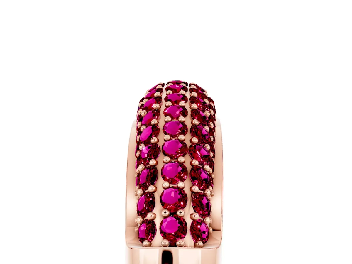 Three-Row Pavé Round Garnet Dome Band Rose gold