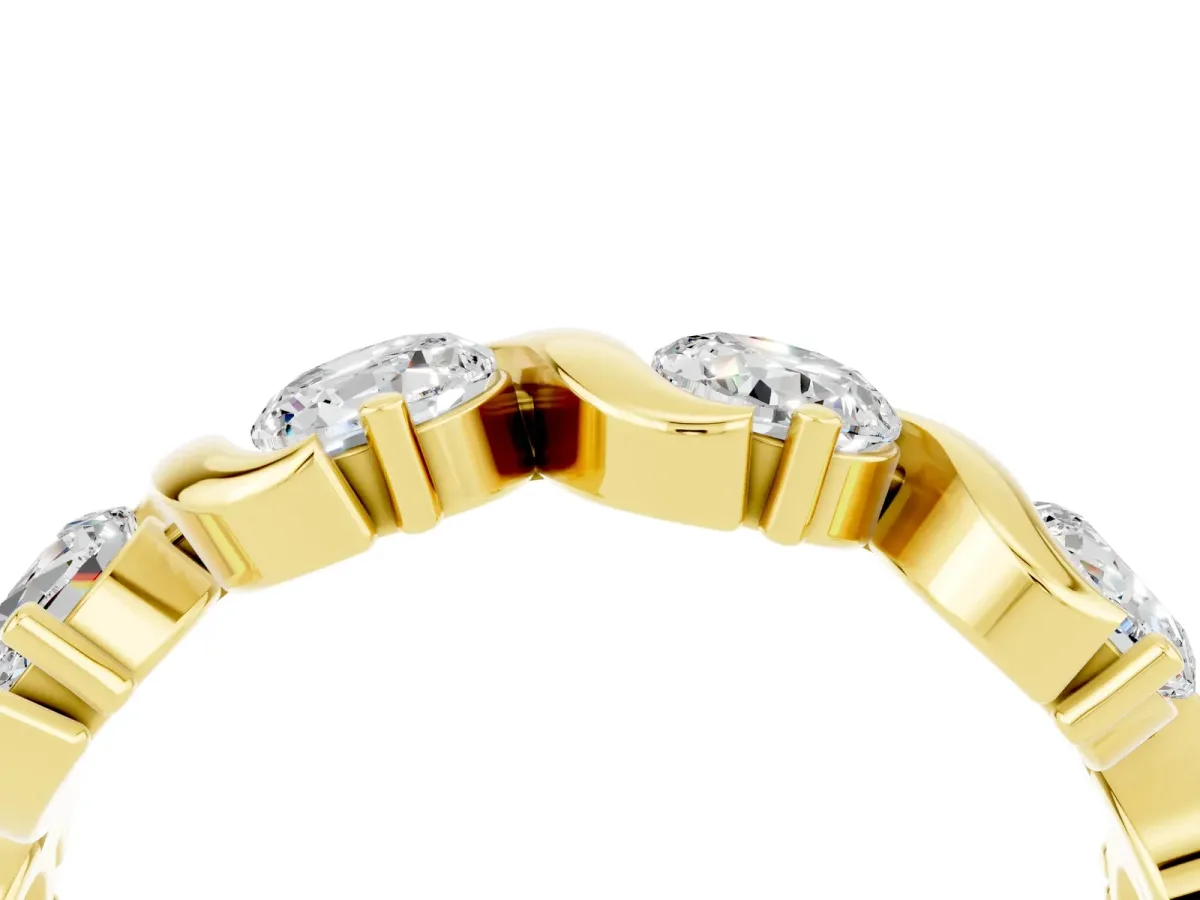 Round Moissanite Half Eternity Band with Wave Prong Setting Yellow gold
