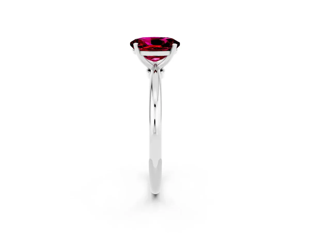 Oval Cut Garnet Solitaire Ring with Six-Prong Setting and Classic Band Silver