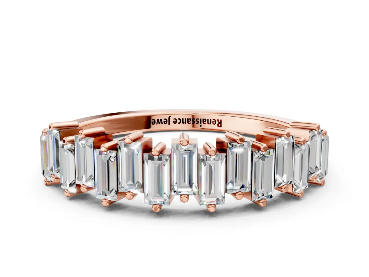 Baguette Diamond Half Eternity Ring with Prong Setting Rose gold