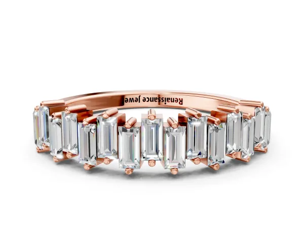 Baguette Diamond Half Eternity Ring with Prong Setting Rose gold