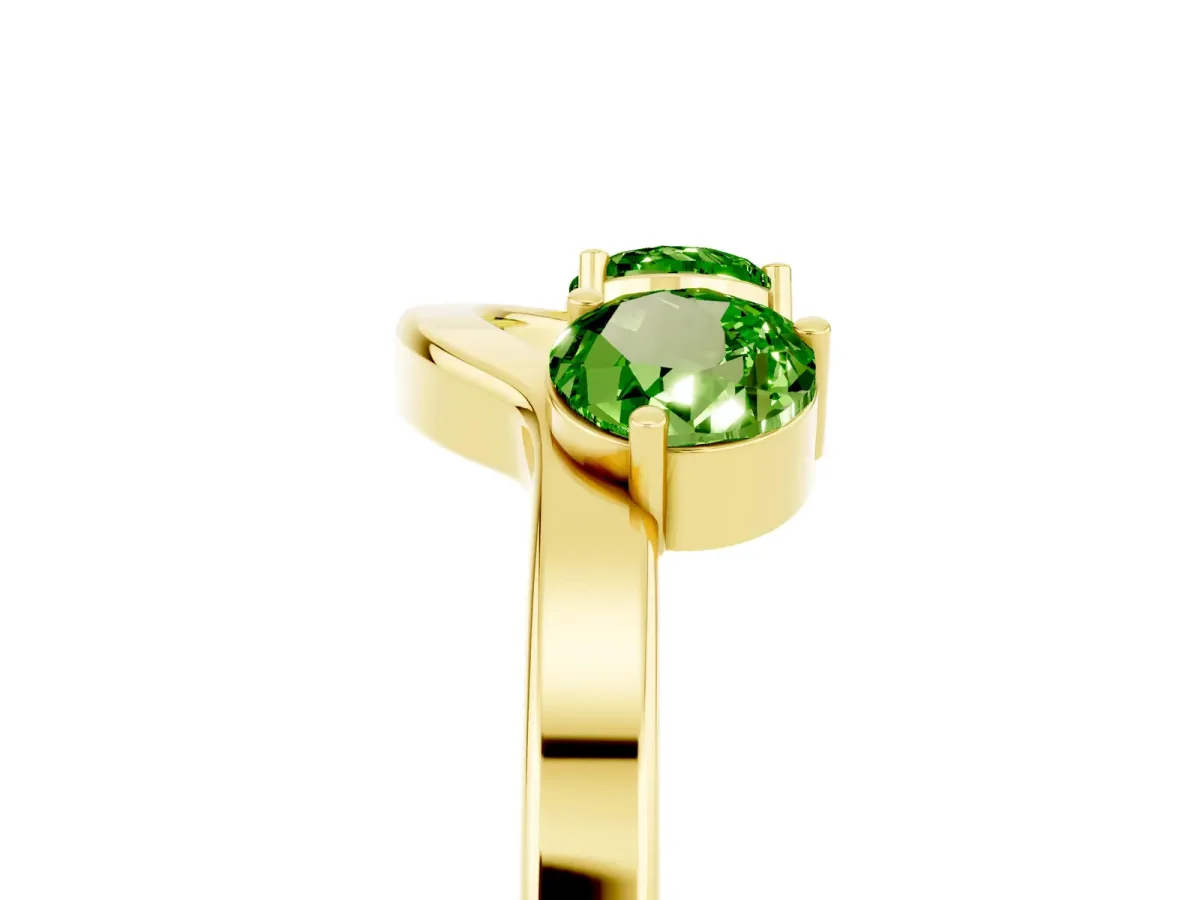 Dual Round Peridot Open Band Ring with Prong Setting Yellow gold