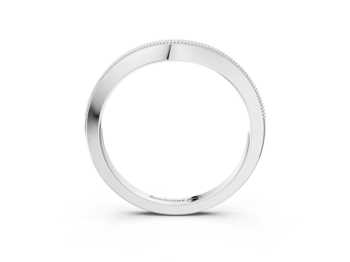 Pavé Round Diamond Curved Band with Milgrain Edge Silver
