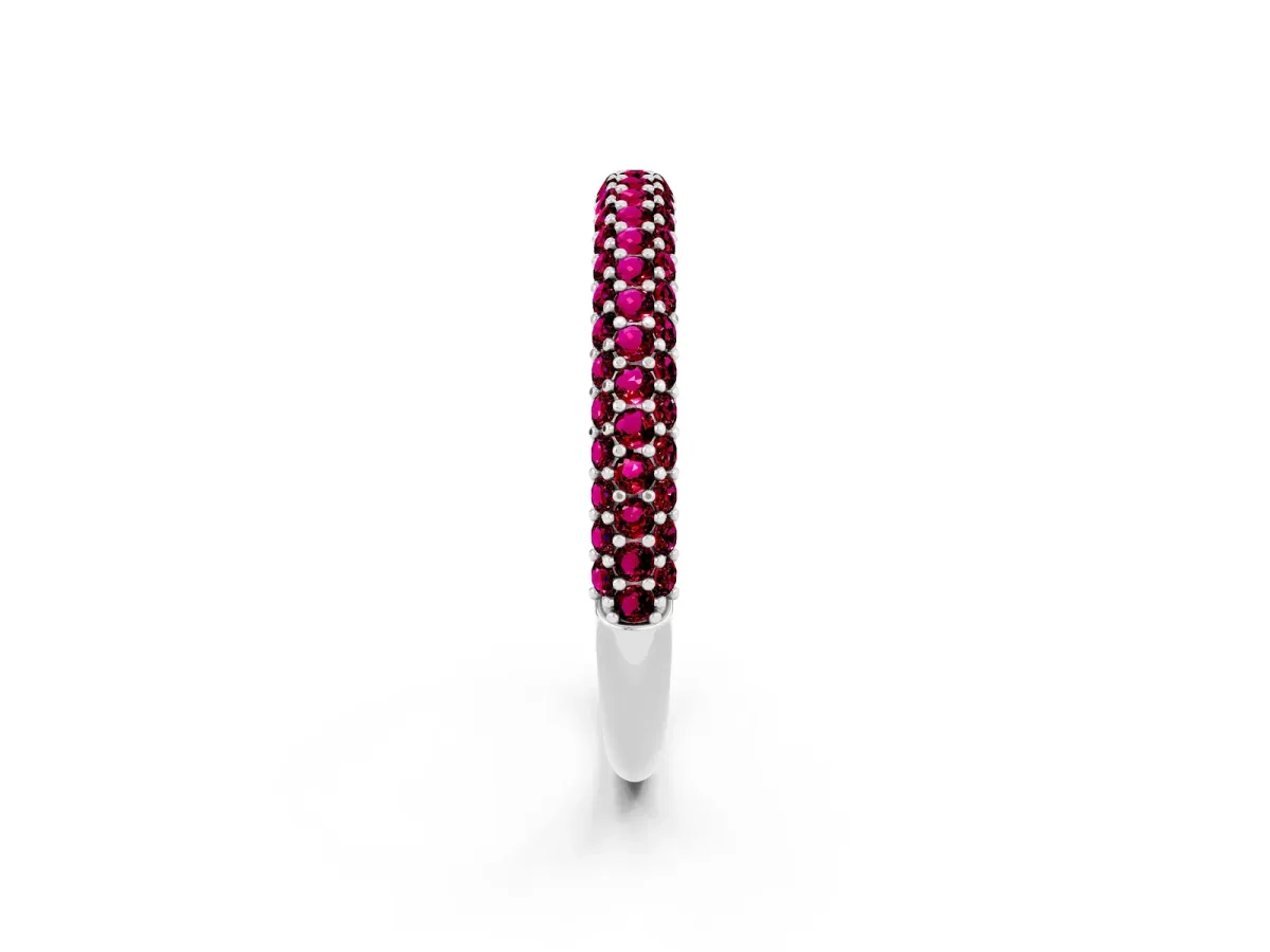 Round Garnet Pavé Eternity Band with Shared Prong Setting Silver