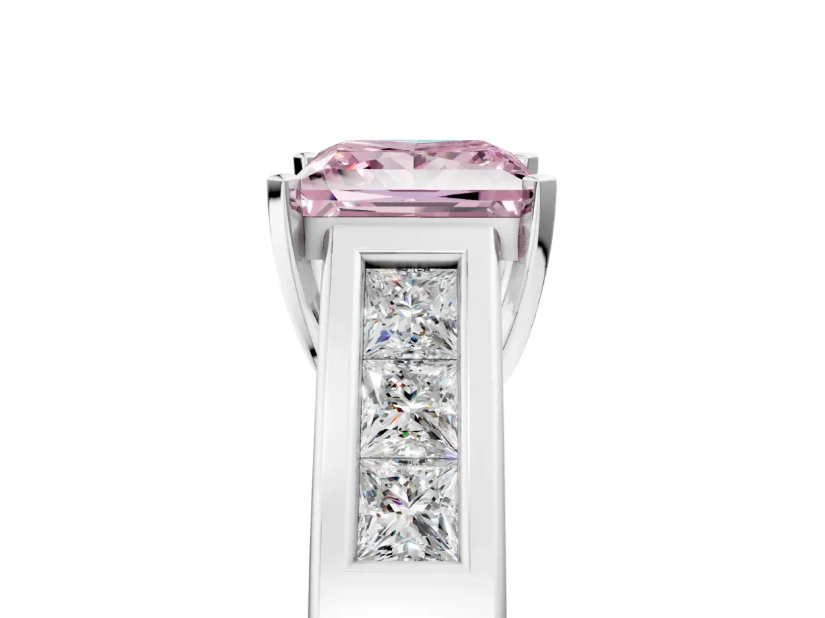Fancy Pink Princess Cut Cut Channel Set Solitaire Ring with Four-Prong Setting Platinum