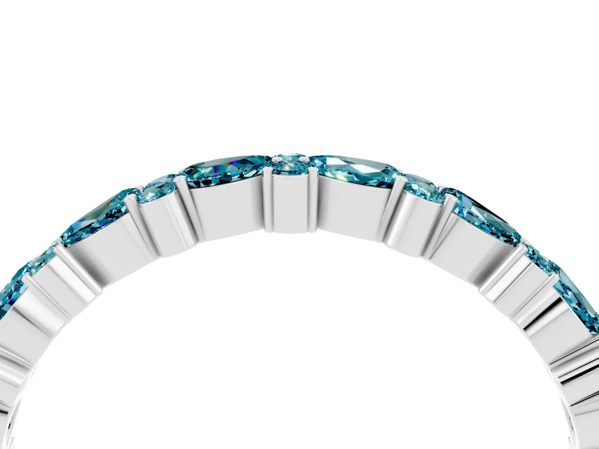 Pear and Round Blue Topaz Wedding Band White gold