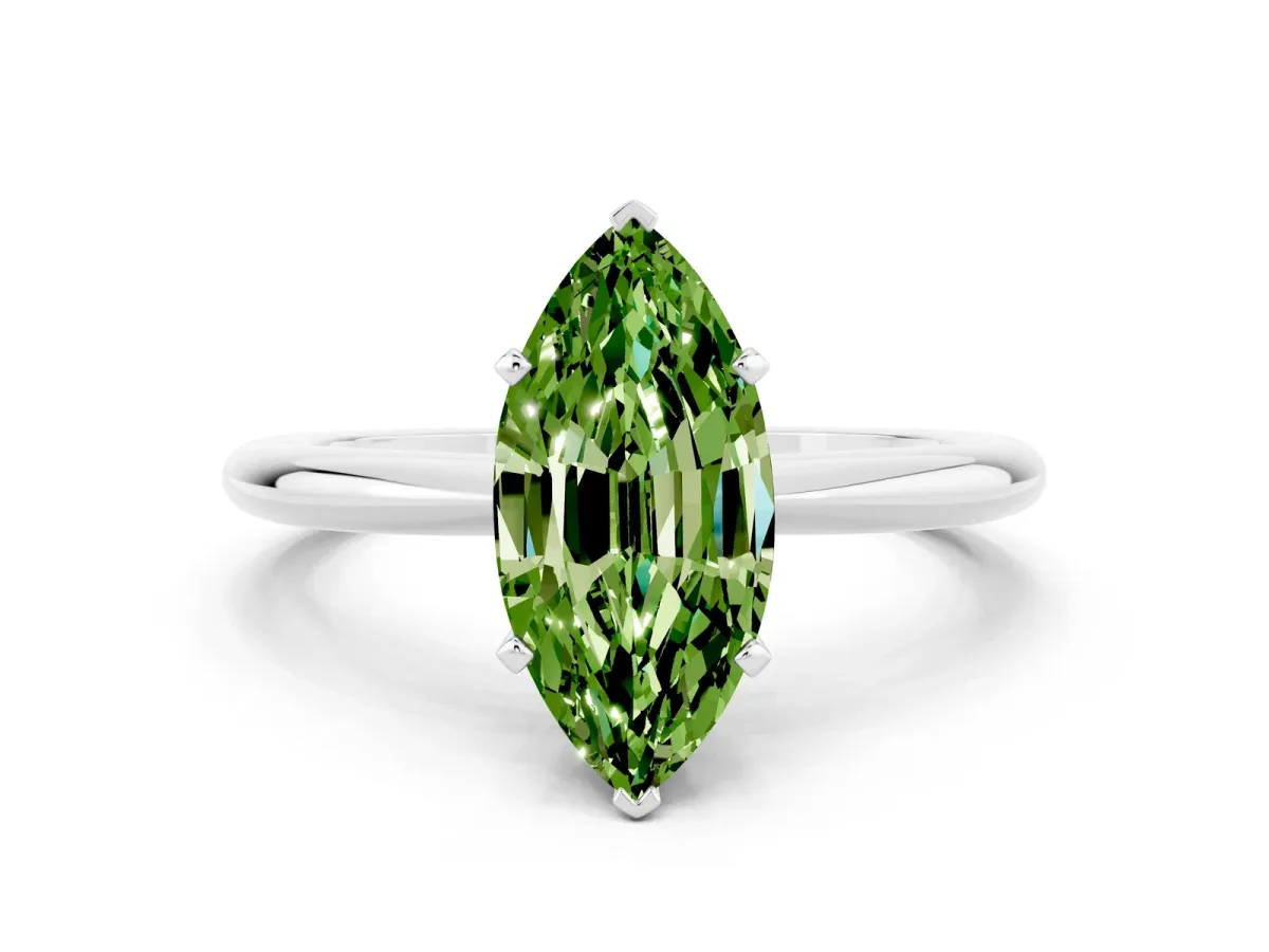 Marquise Cut Peridot Solitaire Ring with Six-Prong Setting and Classic Band Silver
