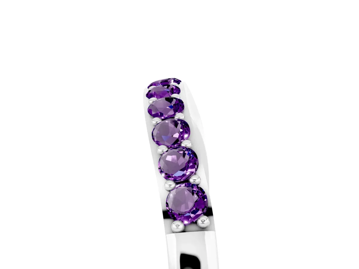 Round Amethyst Curved Wedding Band with Channel Setting Silver