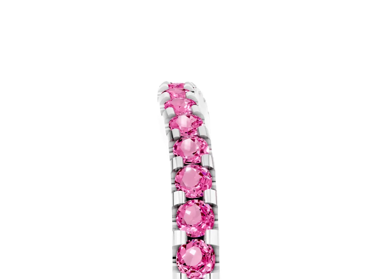 Round Pink Sapphire Pavé Curved Wedding Band Silver