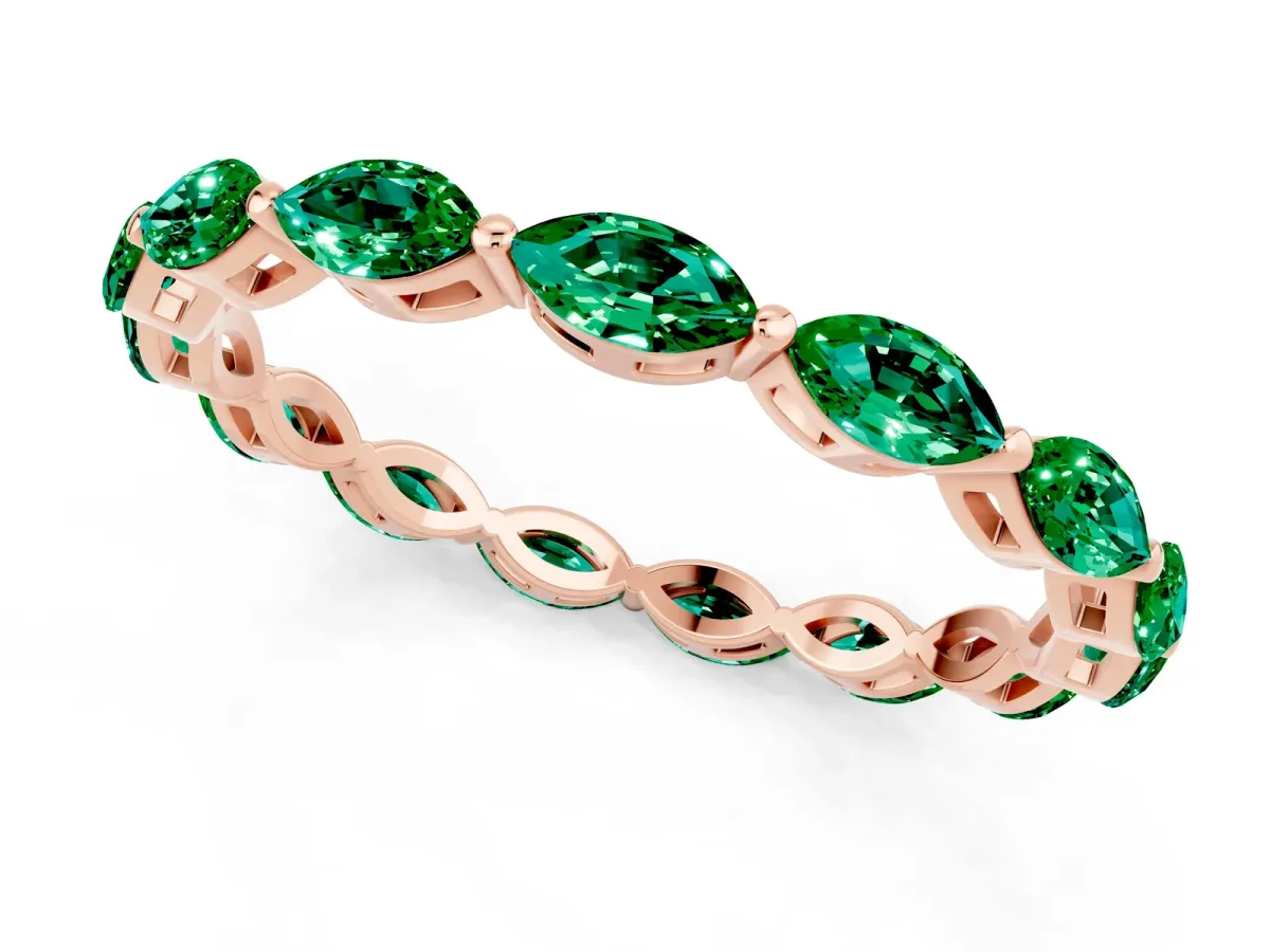 Marquise Emerald Eternity Band with U-Prong Setting Rose gold