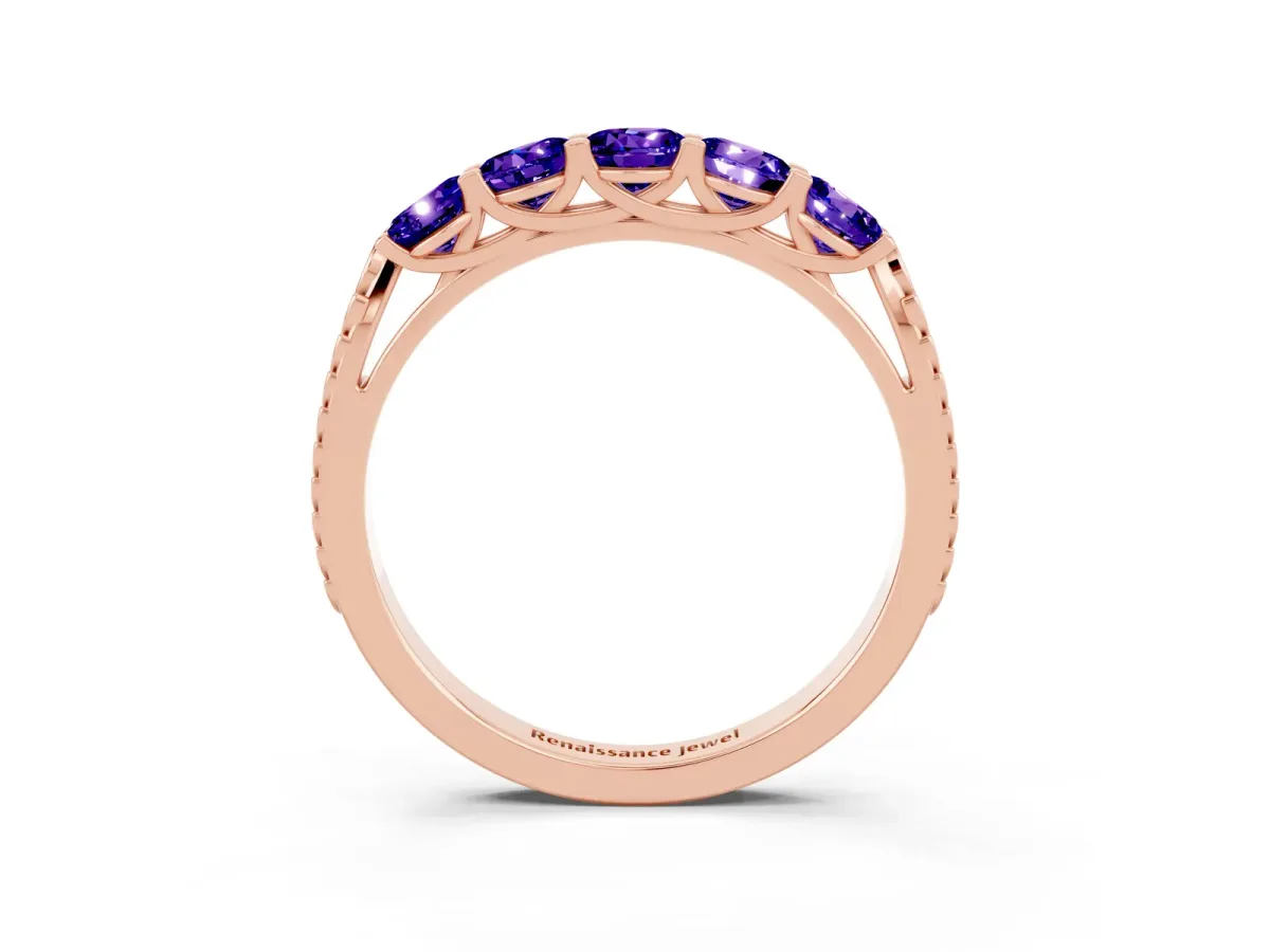 Five-Stone Round Tanzanite Prong-Set Band Rose gold