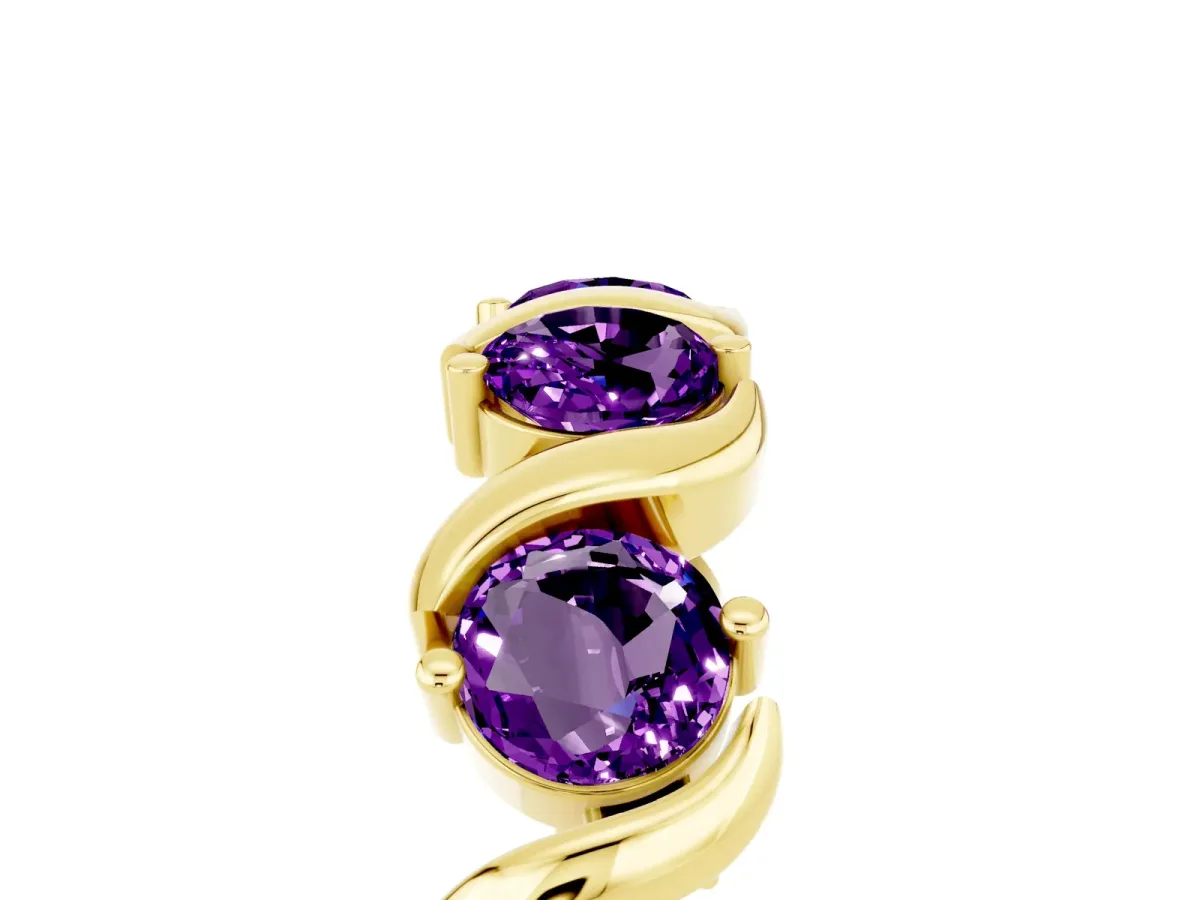Round Amethyst Half Eternity Band with Wave Prong Setting Yellow gold