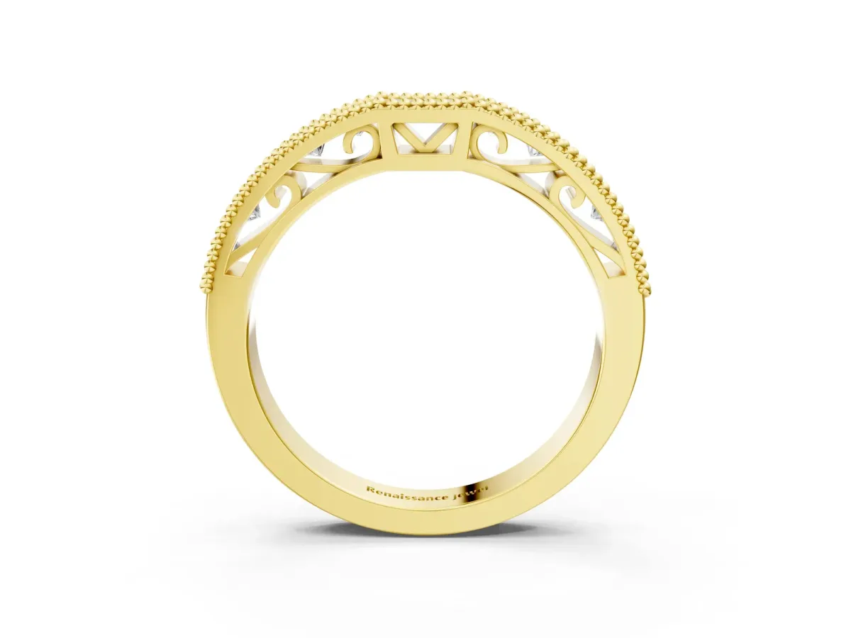 Milgrain Round Diamond Pavé Chevron Band Yellow gold