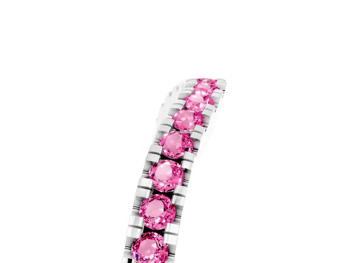 Round Pink Sapphire Pavé Curved Band with Shared Prong Setting Platinum