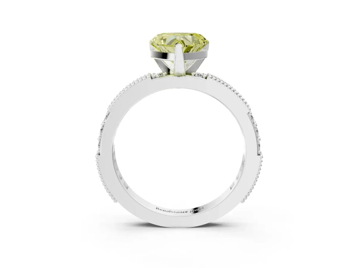 Fancy Yellow Heart Cut Solitaire with Pavé Band and Four-Prong Setting Silver