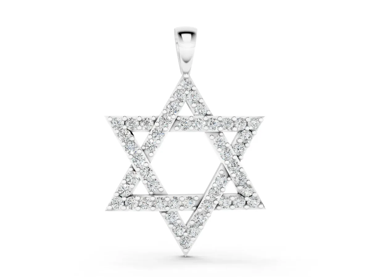 Pavé Round Diamond Star Pendant with Four-Prong Setting Silver