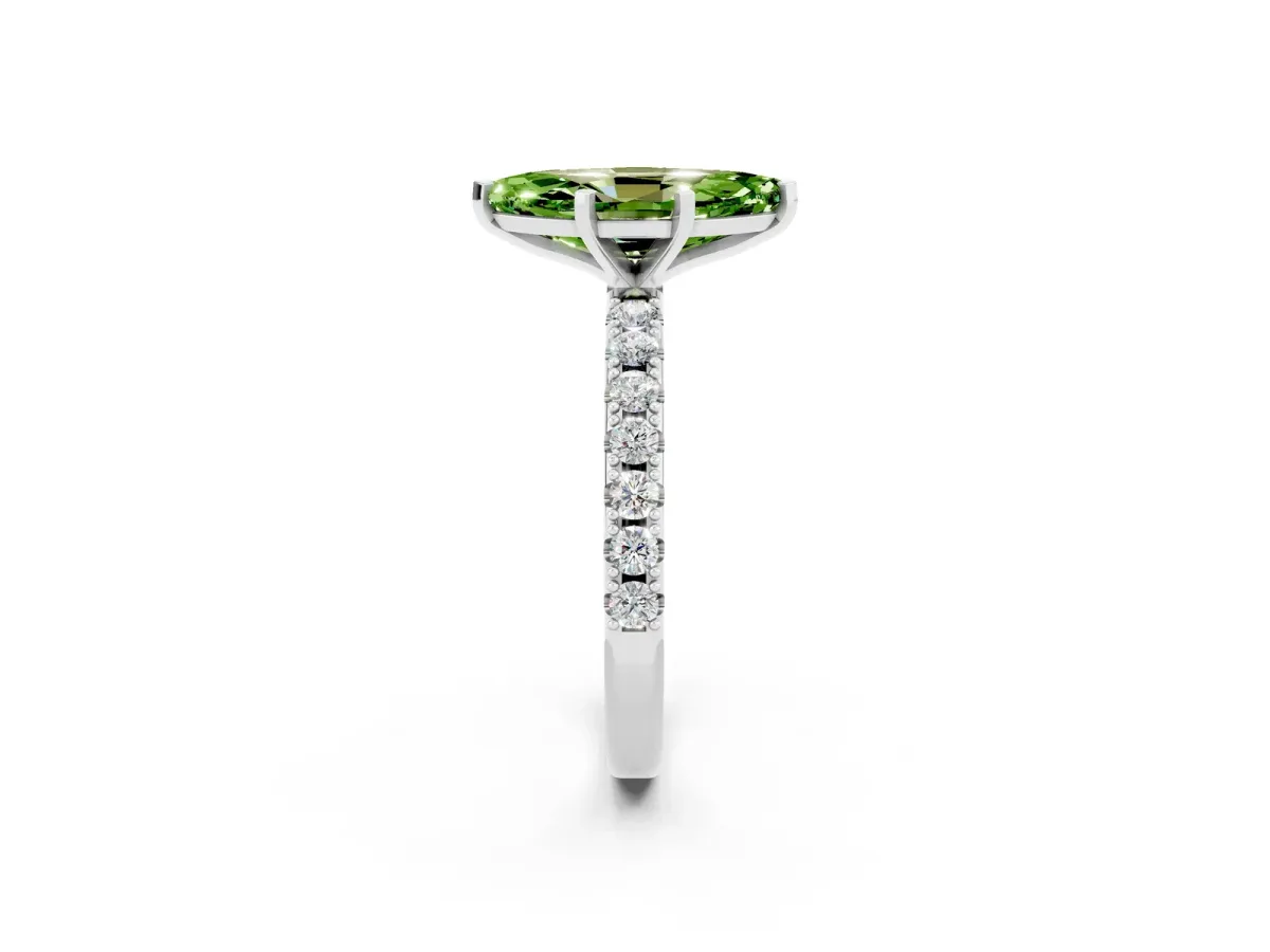Marquise Cut Peridot Solitaire Pavé Band with Four-Prong Setting Platinum