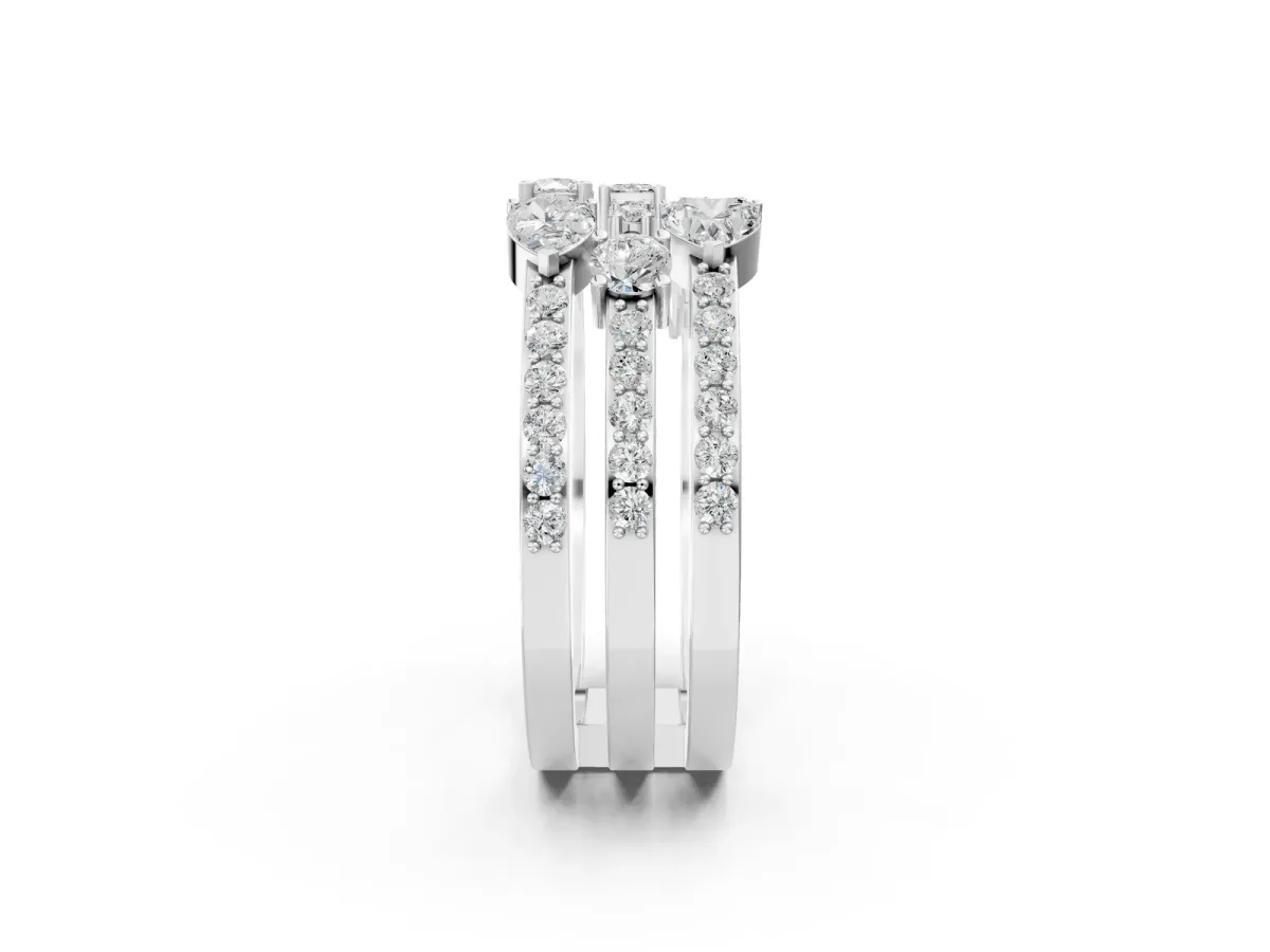 Mixed Shape Diamond Multi Row Promise Ring with Round Diamond Accents Platinum