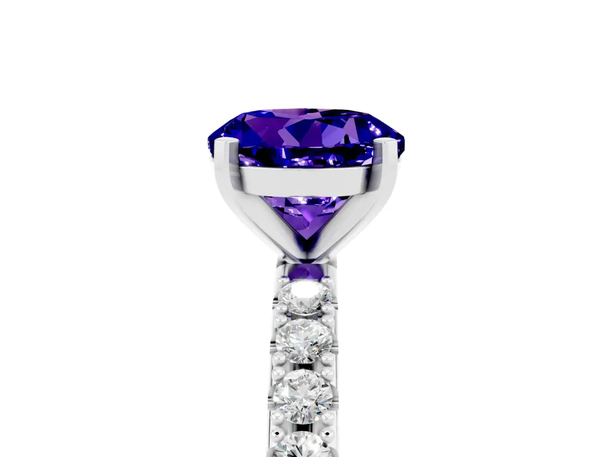 Round Cut Tanzanite Solitaire Pavé Band with Four-Prong Setting Silver