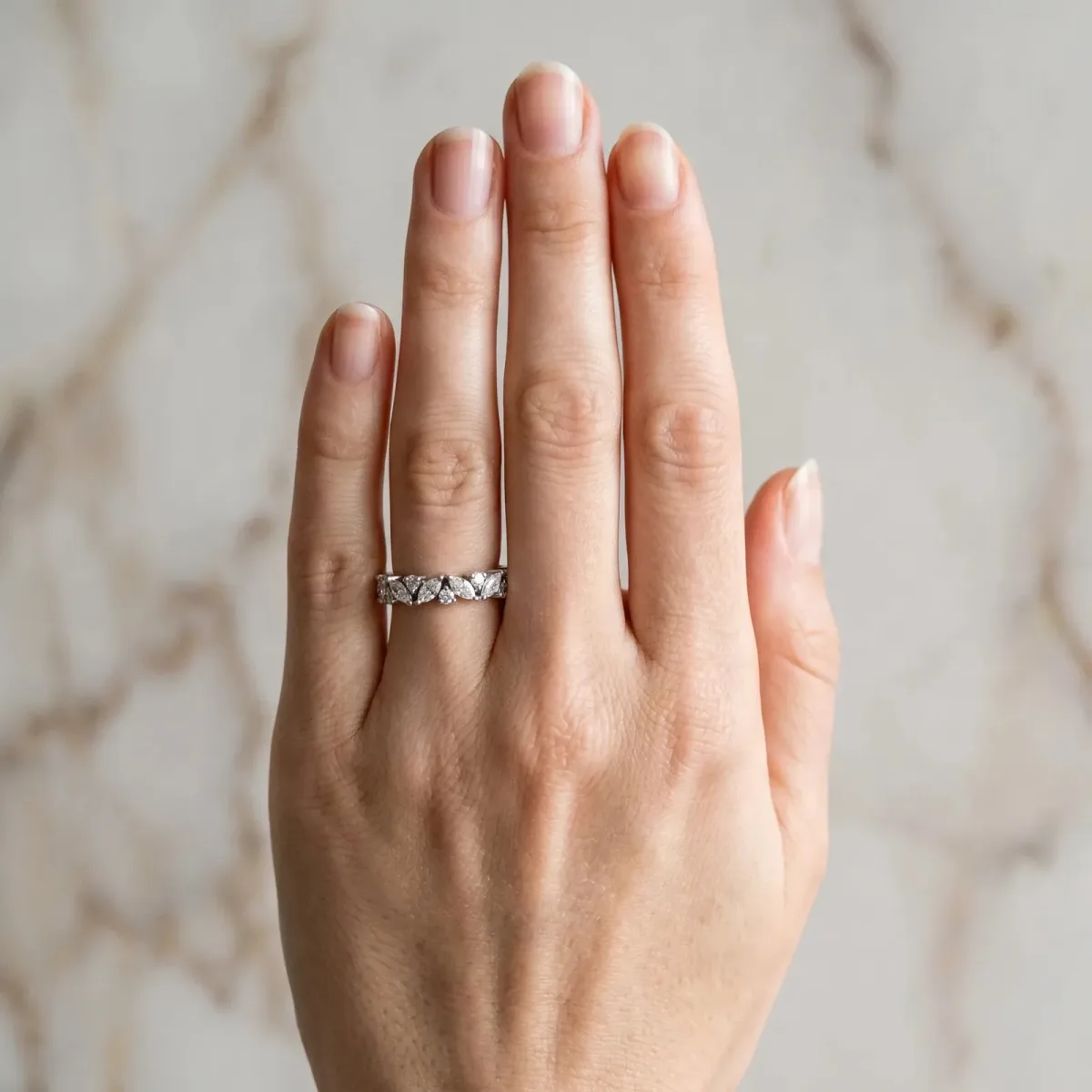 Marquise and Round Diamond Vine Eternity Band with Prong Setting Platinum