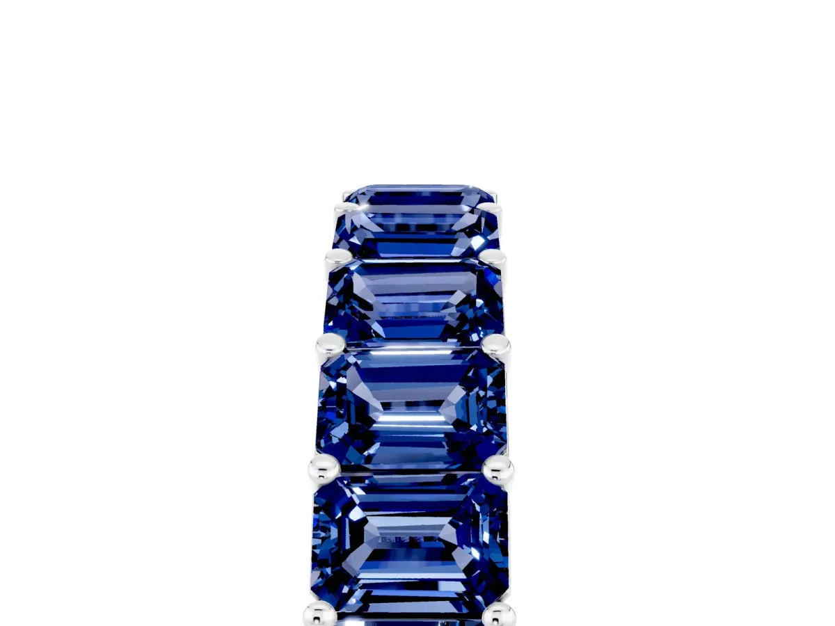 Emerald Cut Blue Sapphire Eternity Band with Shared Prong Setting Silver