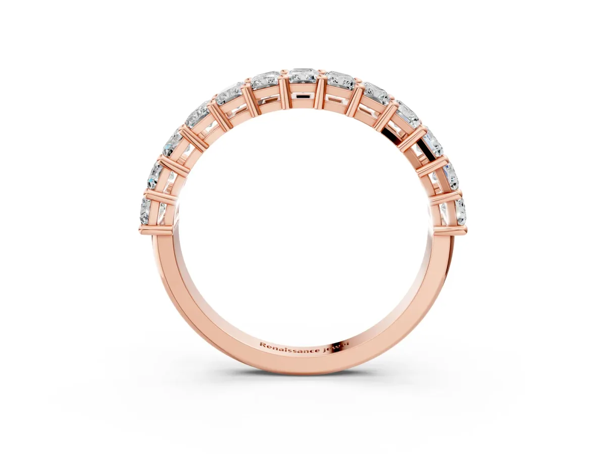 radiant Cut half eternity band with shared prong setting Rose gold