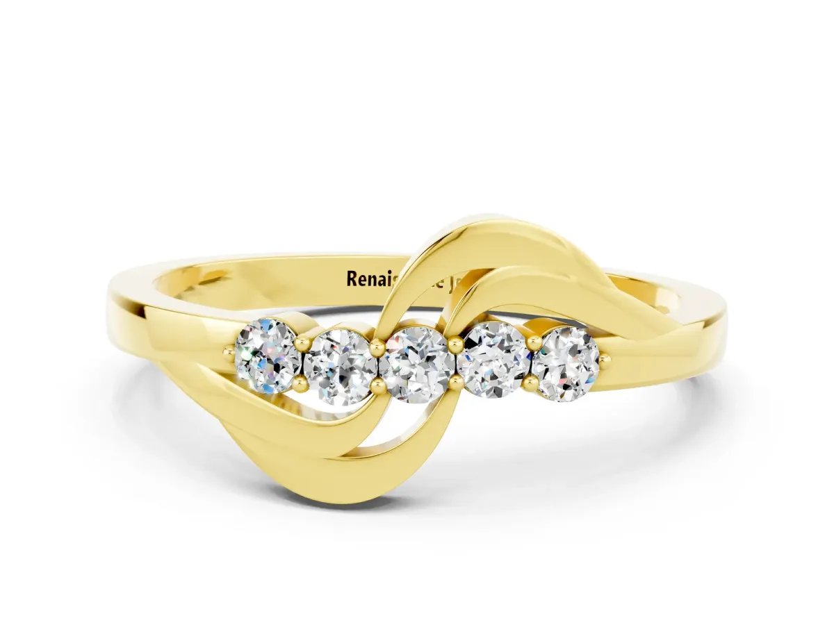 Five-Stone Round Moissanite Crossover Band with Prong Setting Yellow gold