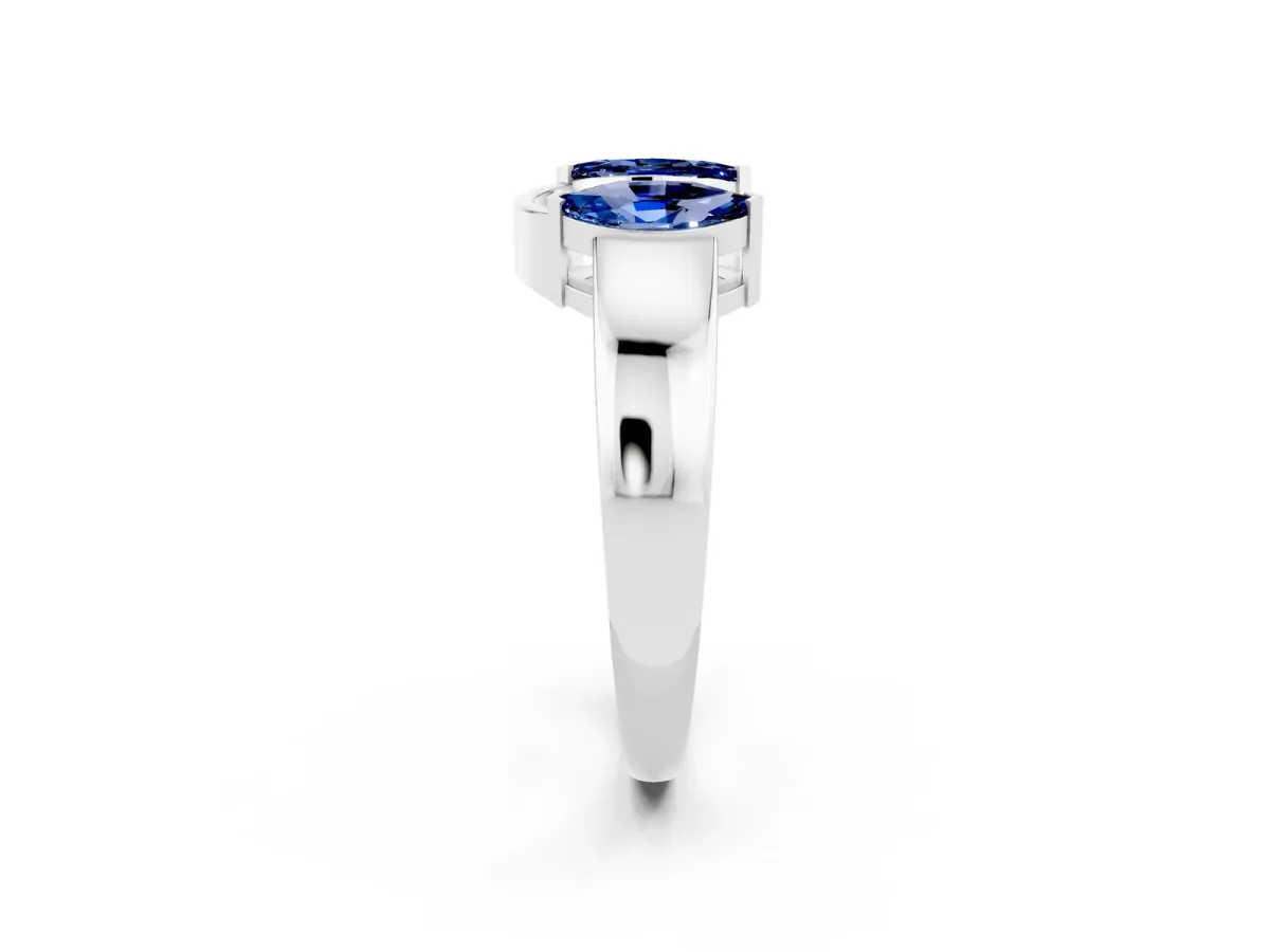 Marquise Blue Sapphire Open Band Ring with Tension Setting White gold