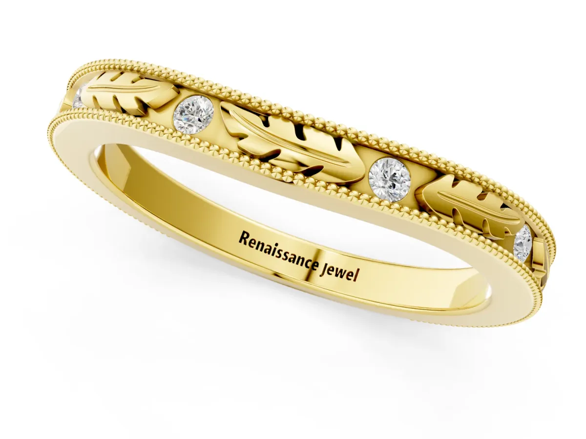 Milgrain Bezel Set Round Diamond Eternity Band Yellow gold