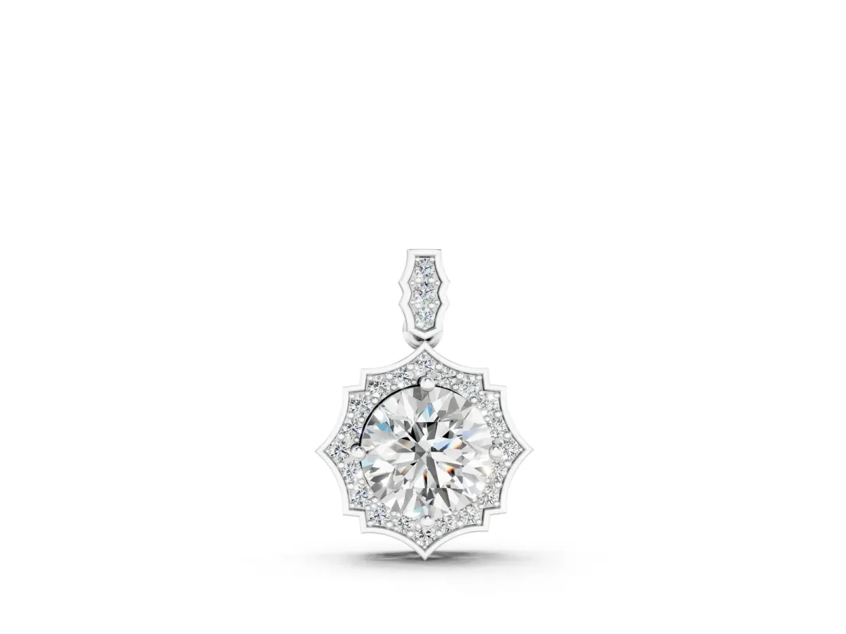 Round Diamond Halo Pendant with Milgrain Prong Setting Silver
