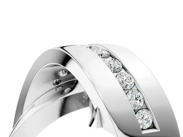 Pavé Round Diamond Crossover Band with Channel Setting White gold
