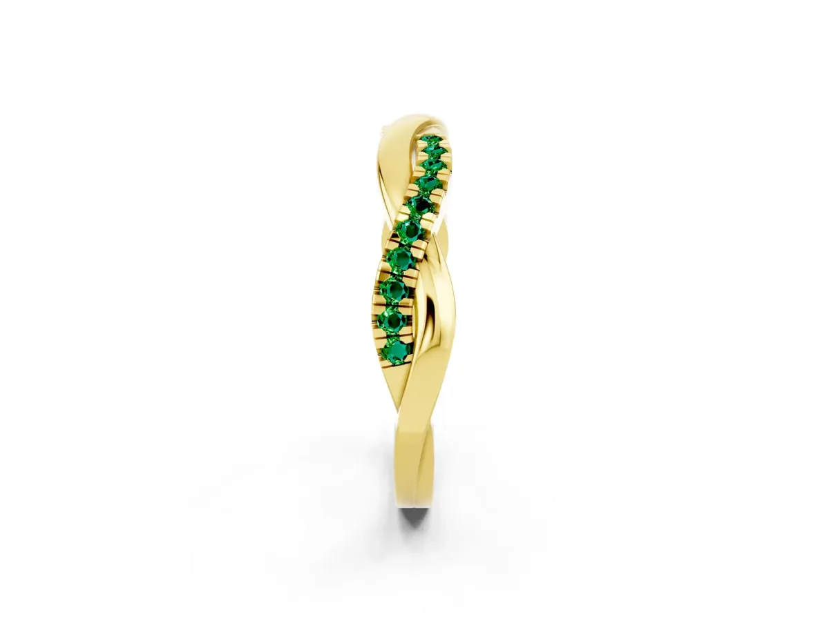 Round Emerald Twisted Infinity Band with Prong Setting Yellow gold