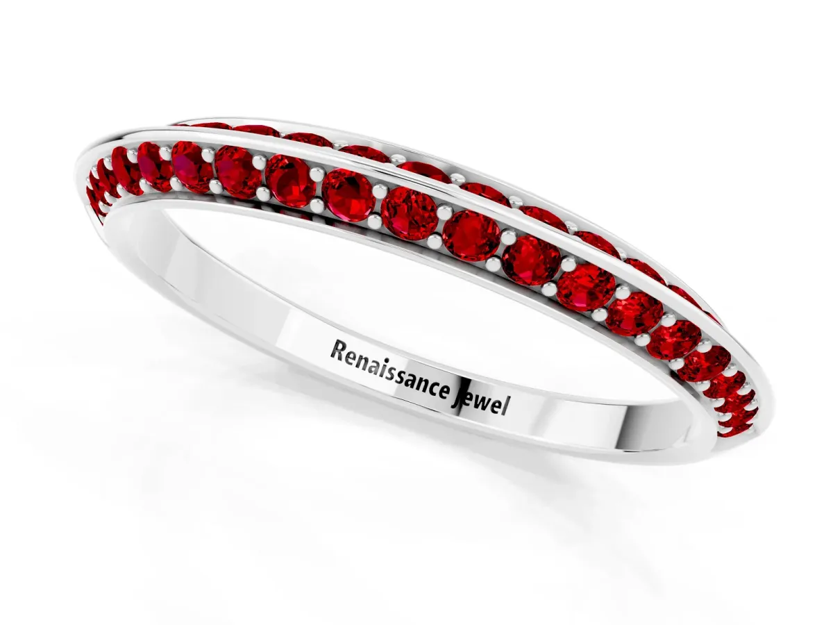Double Row Pavé Round Ruby Eternity Band with Channel Setting Silver