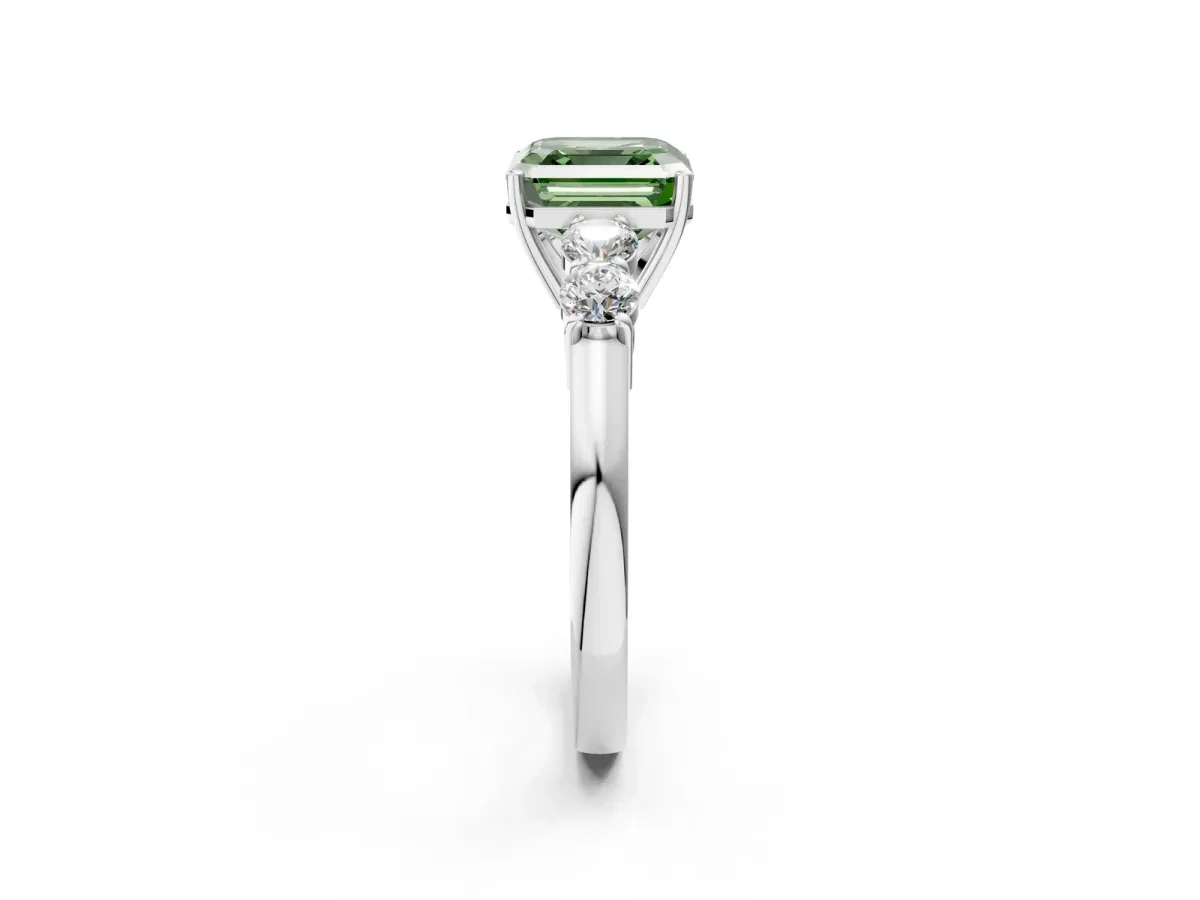 Fancy Green Asscher Cut Cut Diamond Five-Stone Prong Set White Gold Ring Platinum