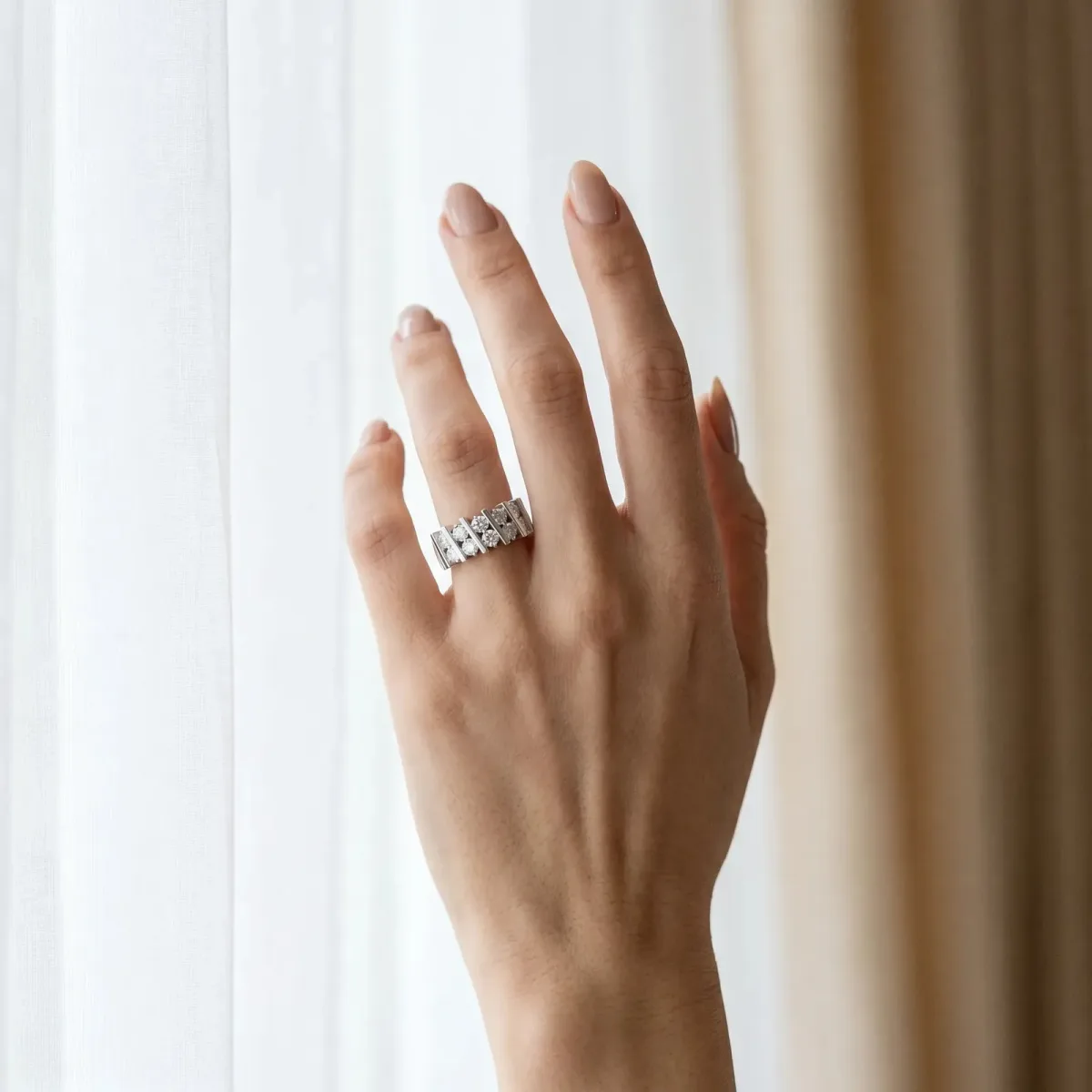 Channel Set Round Diamond Anniversary Band with Vertical Prongs Silver