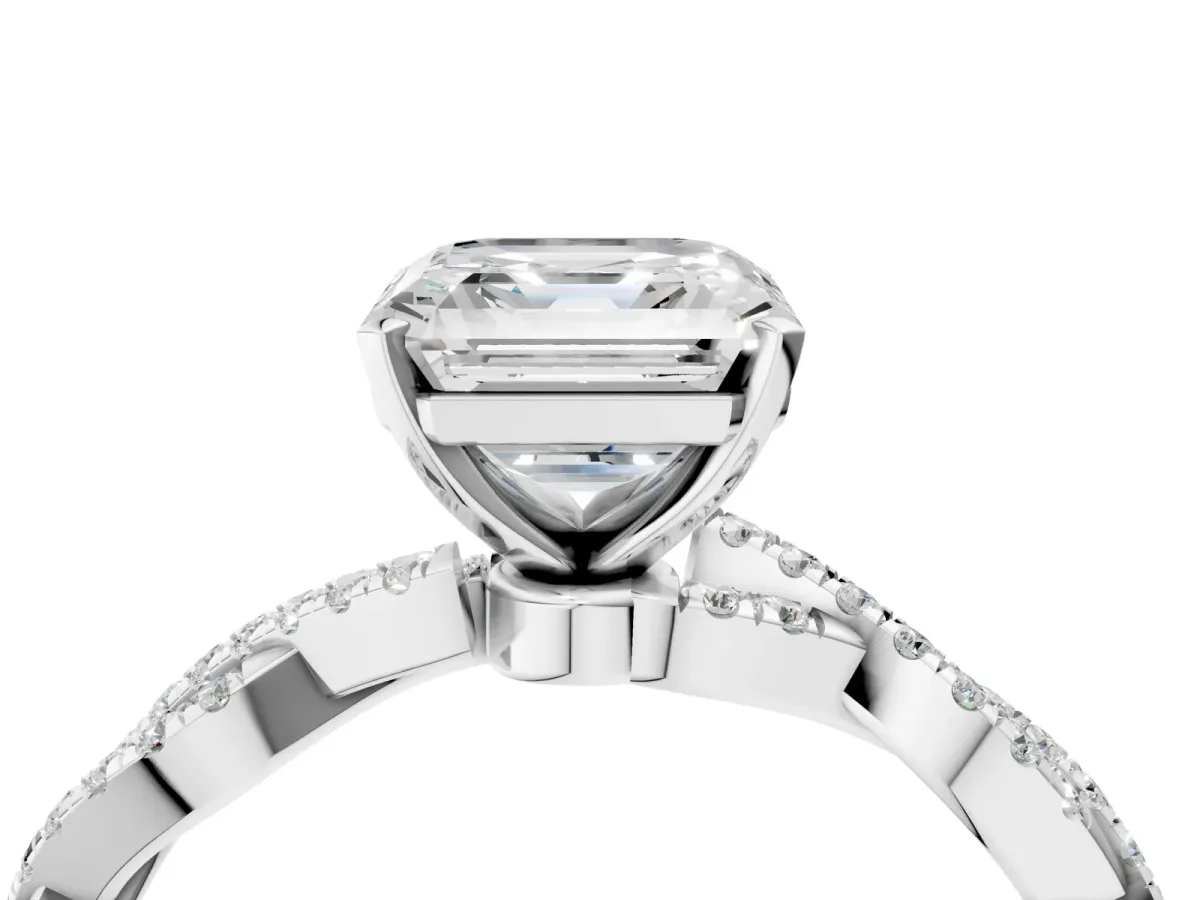 Asscher Cut Solitaire Twisted Pave Band with Four-Prong Setting Platinum