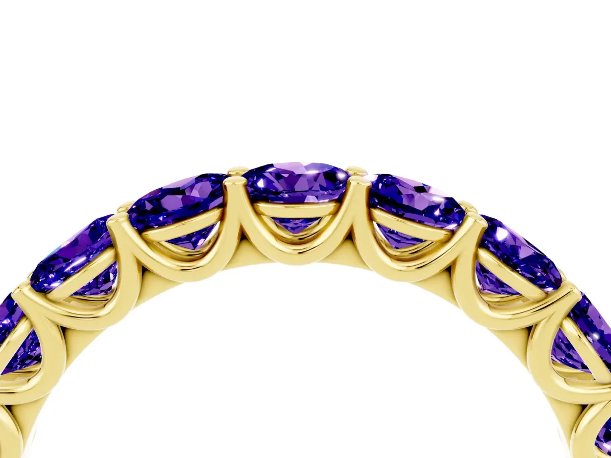 Round Tanzanite Shared Prong Eternity Band Yellow gold