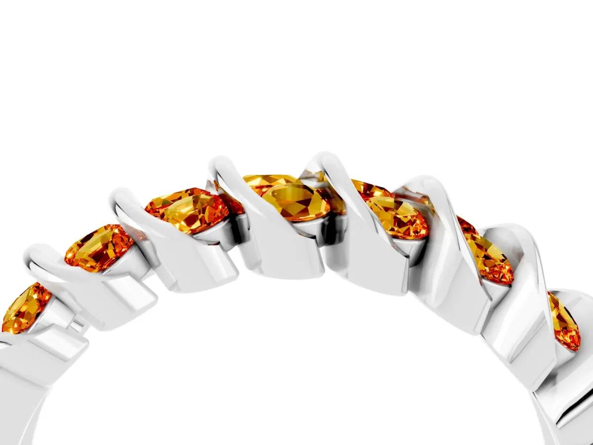 Channel Set Round Citrine Multi-Row Band Silver