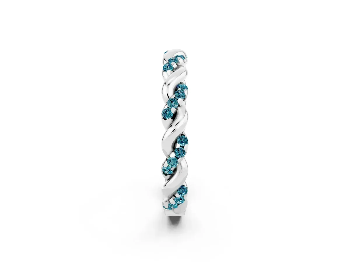 Twisted Pavé Round Blue Topaz Eternity Band Platinum