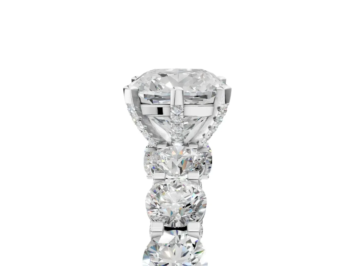 Cushion Cut Diamond Side Stone Engagement Ring with Four-Prong Setting White gold