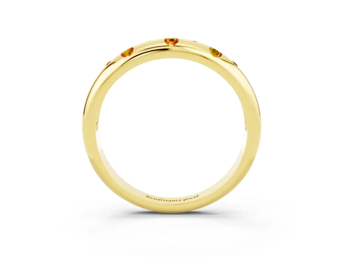 Round Citrine Flush-Set Comfort Fit Band Yellow gold